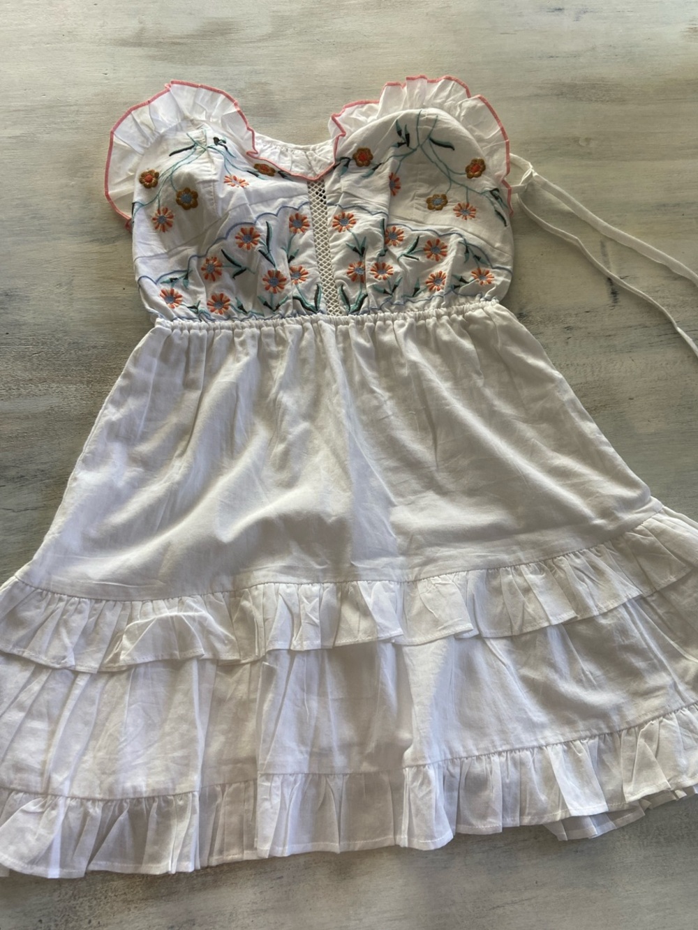 Lulu's White Dress with Orange Floral Embroidery and Pink Trim